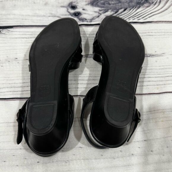 SAS Strippy Low Wedge Black Sandals Women's 9.5 M Tripad Leather Comfort Strappy - Picture 4 of 10